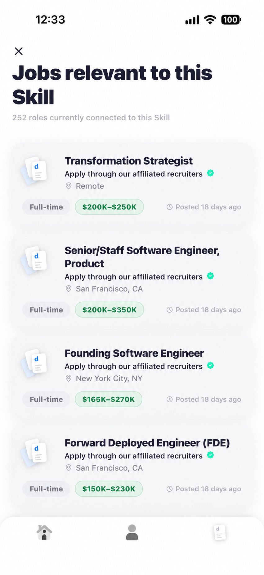 Dilly Connect skills to real roles app screenshot